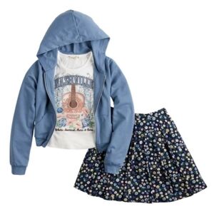 Knit Works 3 Piece Blue Hoodie with Nashville Graphic Tee And Floral Skirt!!!
